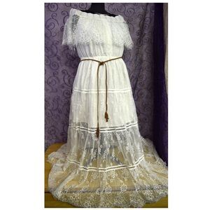 L'Atiste by Amy Womens Size M White Lace Maxi Dress Boho Bridal Ethereal Angelic